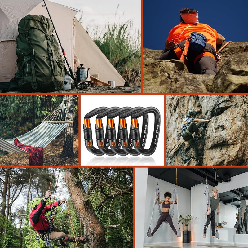 AINIKEY Climbing Carabiner Clips 25kN Auto Locking Carabiner  Professional Heavy Duty Large Locking Carabiner Clips for Rock/Ice Climbing Rappelling Rescue Swing etc  D Shaped  Large Size(Black-5PCS) - Image 5